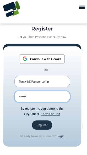 PaySensei Registration Page